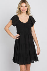 Black Smocked Top Tiered Skirt Dress