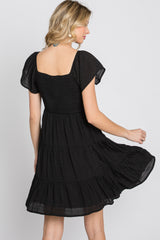 Black Smocked Top Tiered Skirt Dress