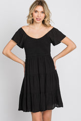 Black Smocked Top Tiered Skirt Dress