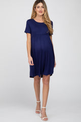 Navy Blue Babydoll Round Hem Maternity Dress