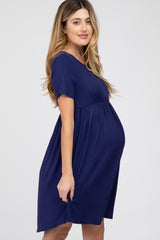 Navy Blue Babydoll Round Hem Maternity Dress