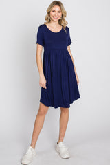 Navy Blue Babydoll Round Hem Dress