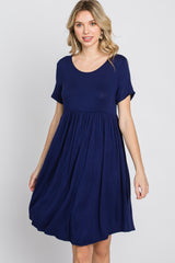 Navy Blue Babydoll Round Hem Dress