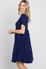 Navy Blue Babydoll Round Hem Dress