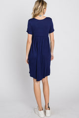 Navy Blue Babydoll Round Hem Dress