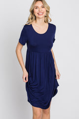 Navy Blue Babydoll Round Hem Dress