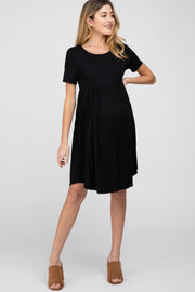 Black Babydoll Round Hem Maternity Dress