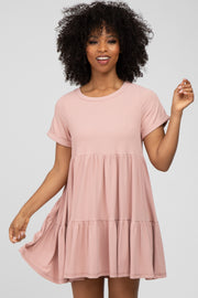 Pink Ribbed Tiered Dress