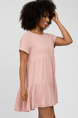 Pink Ribbed Tiered Dress