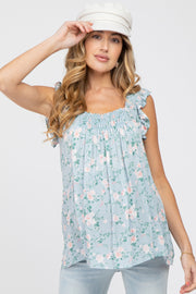 Light Blue Floral Smocked Accent Maternity Top