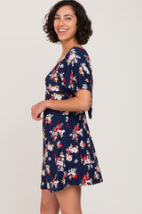 Navy Blue Floral Tie Back Dress