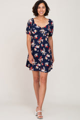 Navy Blue Floral Tie Back Dress