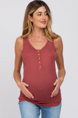 Rust Ribbed Button Up Maternity Tank Top