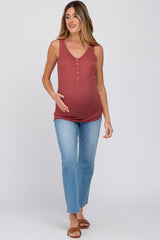 Rust Ribbed Button Up Maternity Tank Top