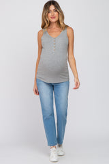 Heather Grey Ribbed Button Up Maternity Tank Top