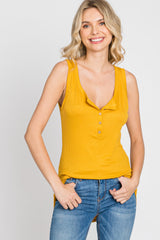 Yellow Ribbed Button Up Tank Top