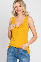 Yellow Ribbed Button Up Tank Top