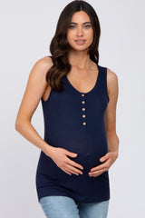 Navy Blue Button Up Maternity Tank Top