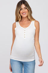 White Ribbed Button Up Maternity Tank Top