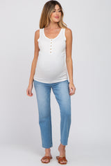 White Ribbed Button Up Maternity Tank Top