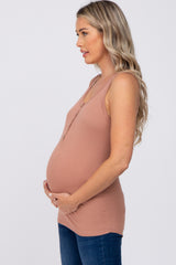 Mocha Ribbed Button Up Maternity Tank Top