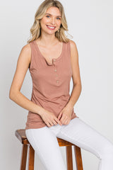 Mocha Ribbed Button Up Maternity Tank Top