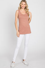 Mocha Ribbed Button Up Tank Top