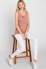 Mocha Ribbed Button Up Tank Top