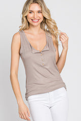 Taupe Ribbed Button Up Tank Top