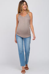 Taupe Ribbed Button Up Maternity Tank Top