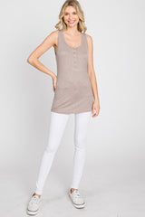 Taupe Ribbed Button Up Tank Top