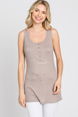 Taupe Ribbed Button Up Tank Top