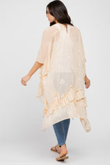 Beige Chiffon Floral Embroidered Ruffle Maternity Cover-Up