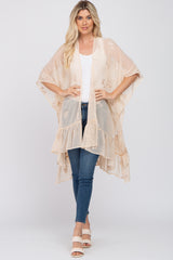 Beige Chiffon Floral Embroidered Ruffle Maternity Cover-Up