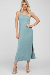 Light Teal Sleeveless Side Slit Maxi Dress