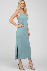 Light Teal Sleeveless Side Slit Maxi Dress