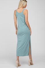 Light Teal Sleeveless Side Slit Maxi Dress