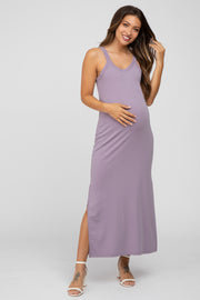 Lavender Sleeveless Side Slit Maternity Maxi Dress