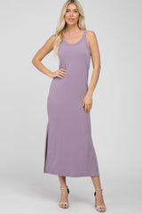 Lavender Sleeveless Side Slit Maternity Maxi Dress