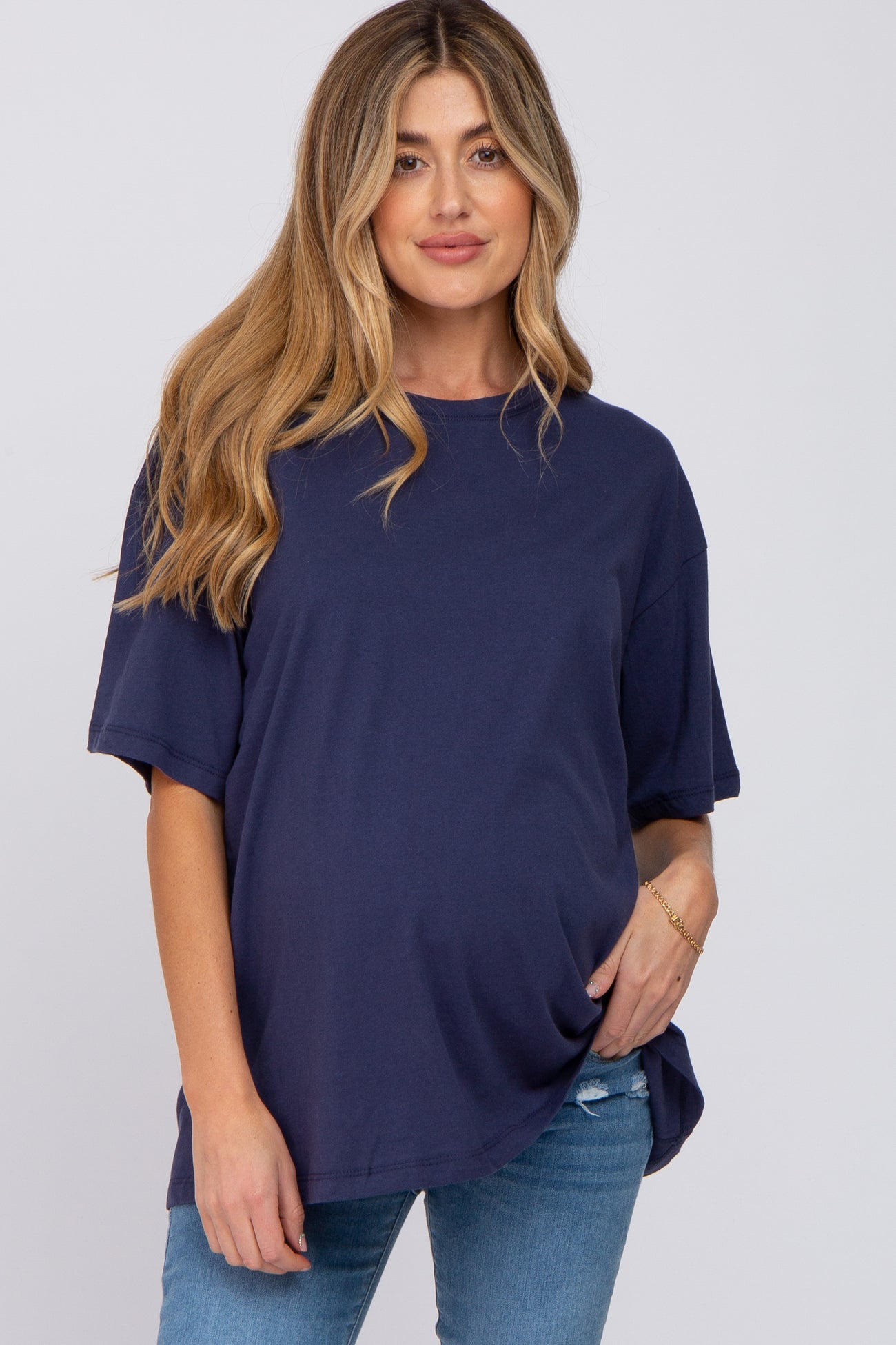 Navy Basic Oversized Maternity Tee– PinkBlush