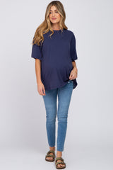 Navy Basic Oversized Maternity Tee