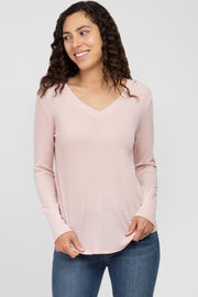 Light Pink Waffle Knit Long Sleeve Top