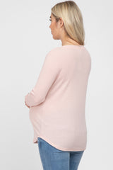 Light Pink Waffle Knit Maternity Long Sleeve Top