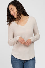 Beige Waffle Knit Maternity Long Sleeve Top