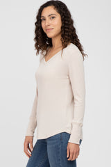 Beige Waffle Knit Long Sleeve Top