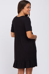 Black V-Neck Ruffle Hem Maternity Dress