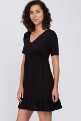 Black V-Neck Ruffle Hem Dress