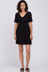 Black V-Neck Ruffle Hem Dress