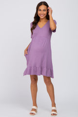 Lavender V-Neck Ruffle Hem Maternity Dress