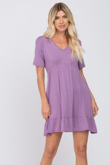 Lavender V-Neck Ruffle Hem Maternity Dress